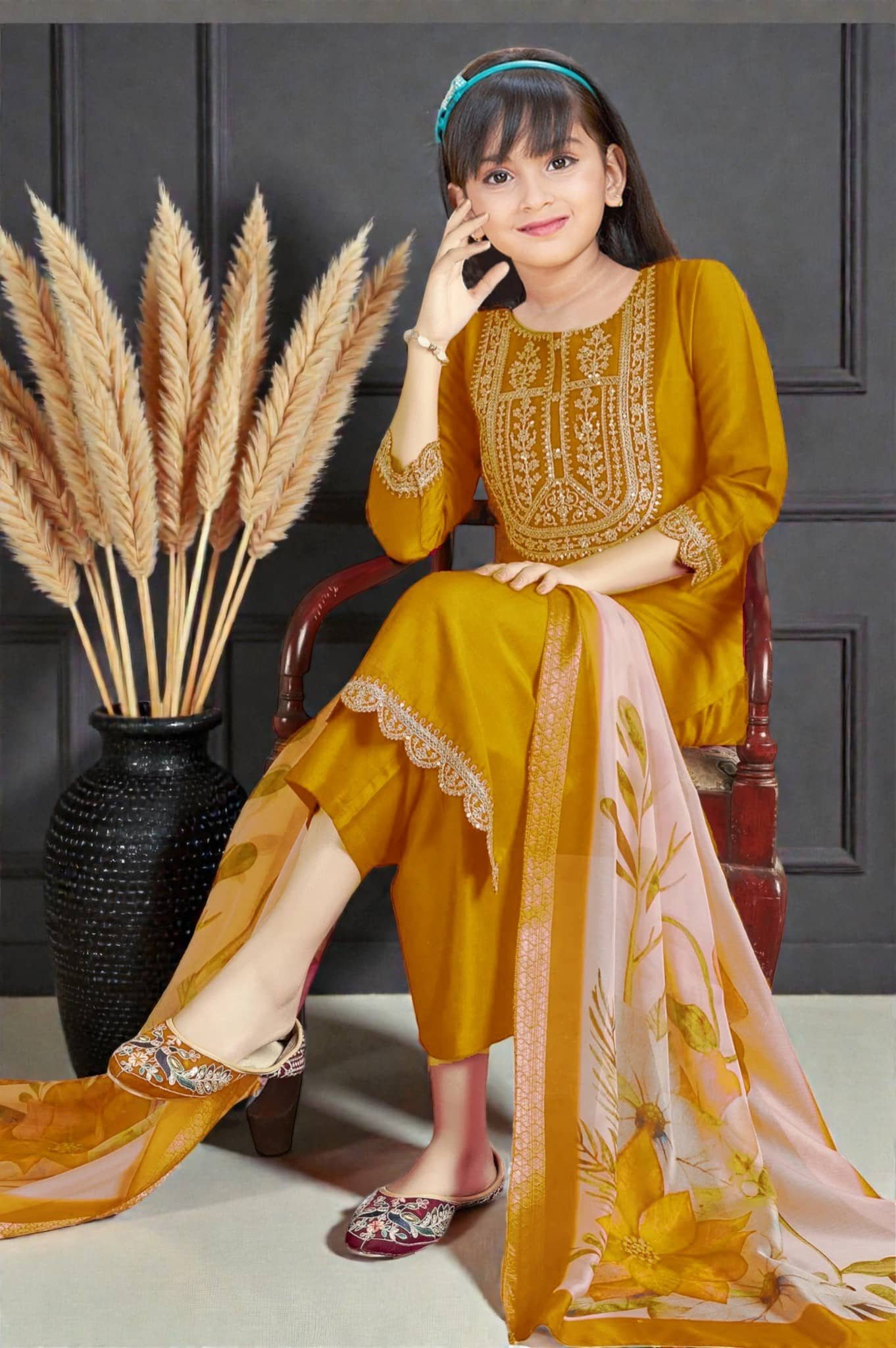 Spangel Fashion Girls Rayon Kurti with Pants ( Pack of 1 , Yellow )