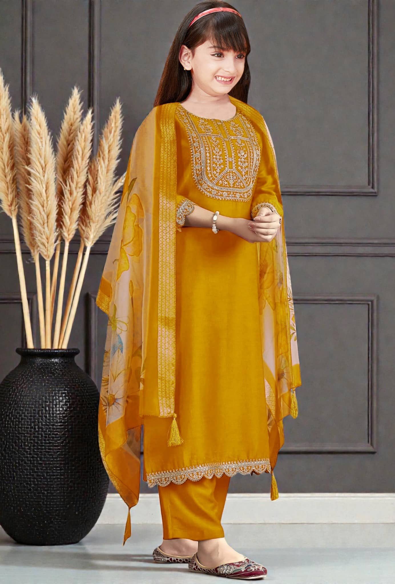 Spangel Fashion Girls Rayon Kurti with Pants ( Pack of 1 , Yellow ) - Image 3