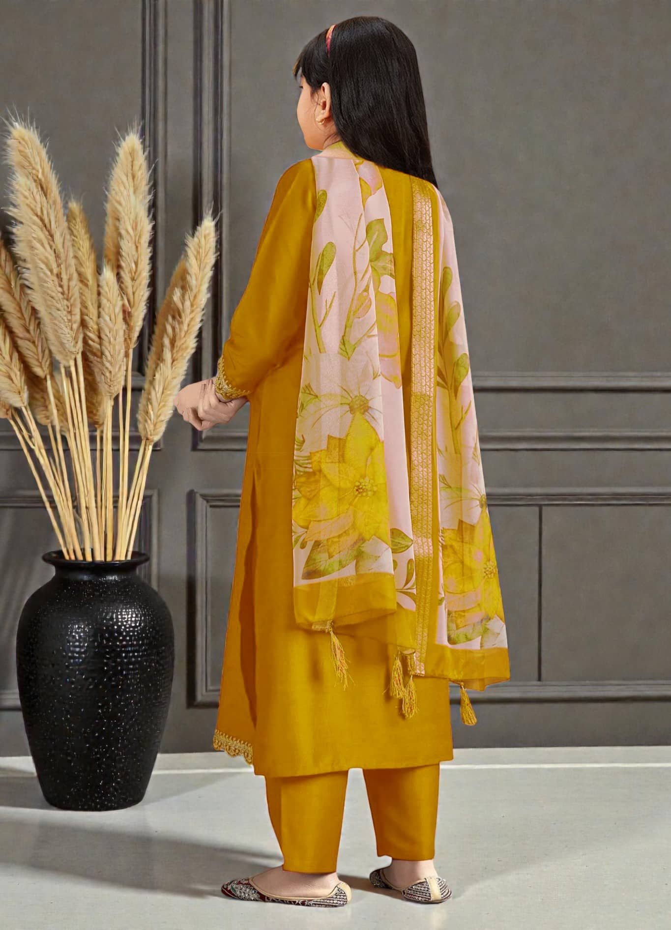 Spangel Fashion Girls Rayon Kurti with Pants ( Pack of 1 , Yellow ) - Image 4