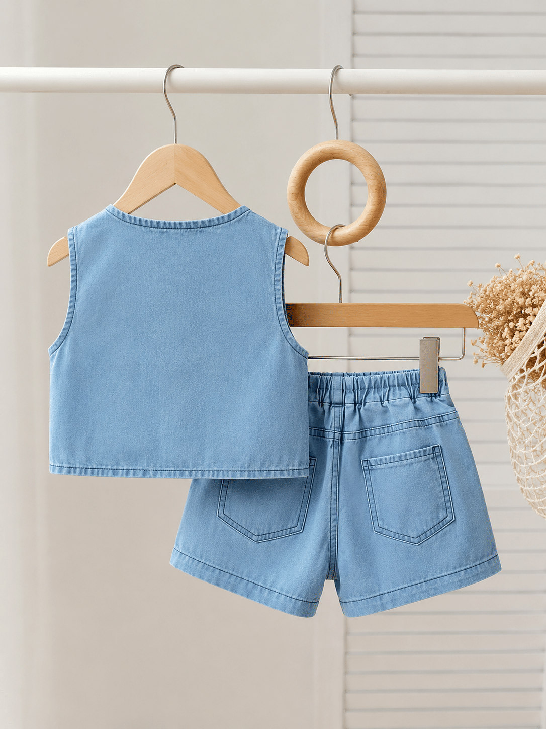 Baby Girls Denim Shirt & Shorts Set ( Denim Blue , Pack of 2 ) - Image 2