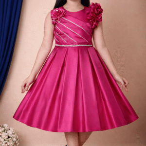 Cotton Blend Dress For Girls ( Pack of 1 , Hot Pink )
