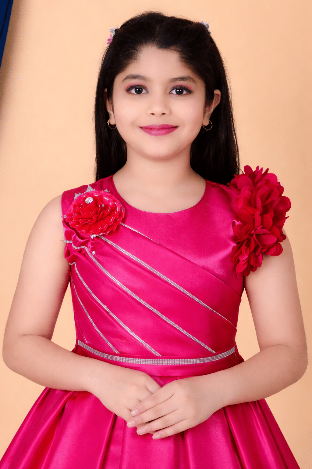Cotton Blend Dress For Girls ( Pack of 1 , Hot Pink ) - Image 2