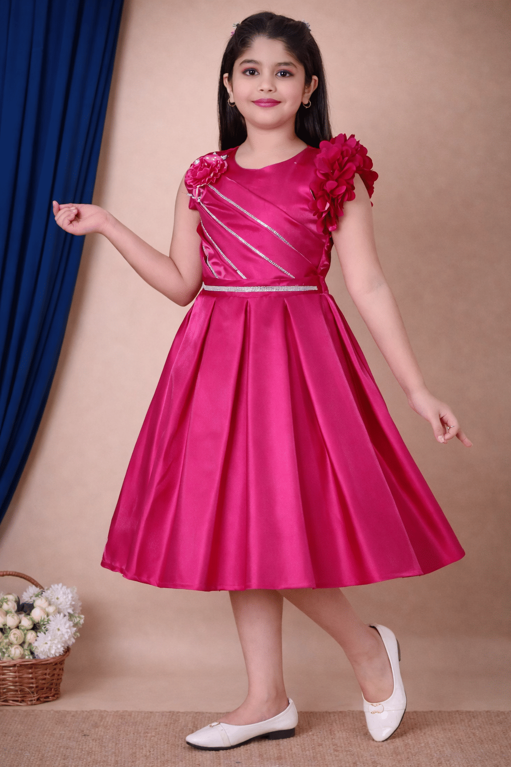 Cotton Blend Dress For Girls ( Pack of 1 , Hot Pink ) - Image 3