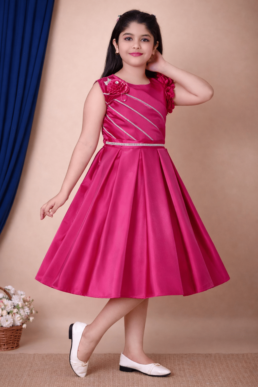 Cotton Blend Dress For Girls ( Pack of 1 , Hot Pink ) - Image 4