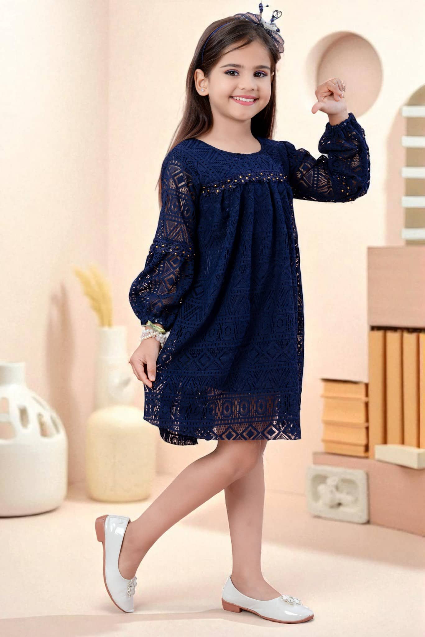 Cotton Blend Frock For Baby Girls ( Pack of 1 , Blue ) - Image 3