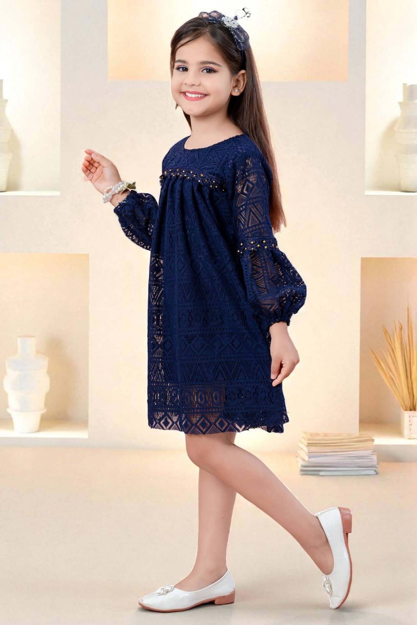 Cotton Blend Frock For Baby Girls ( Pack of 1 , Blue ) - Image 4