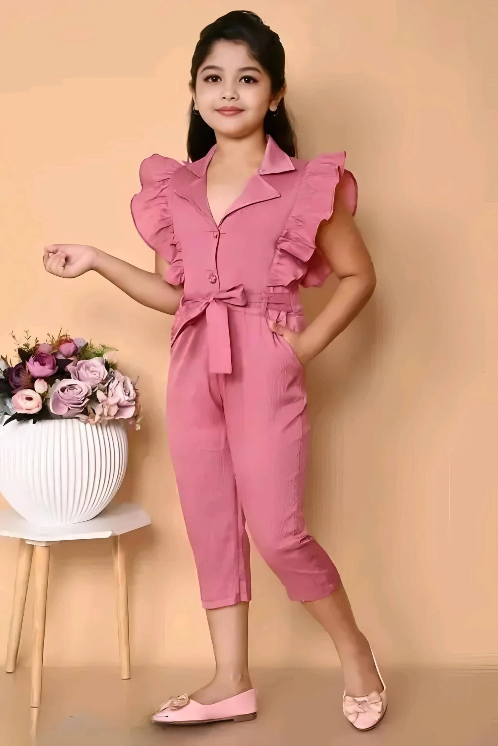 Girls Cotton Blend Jumpsuit ( Pack of 1 , Pink )