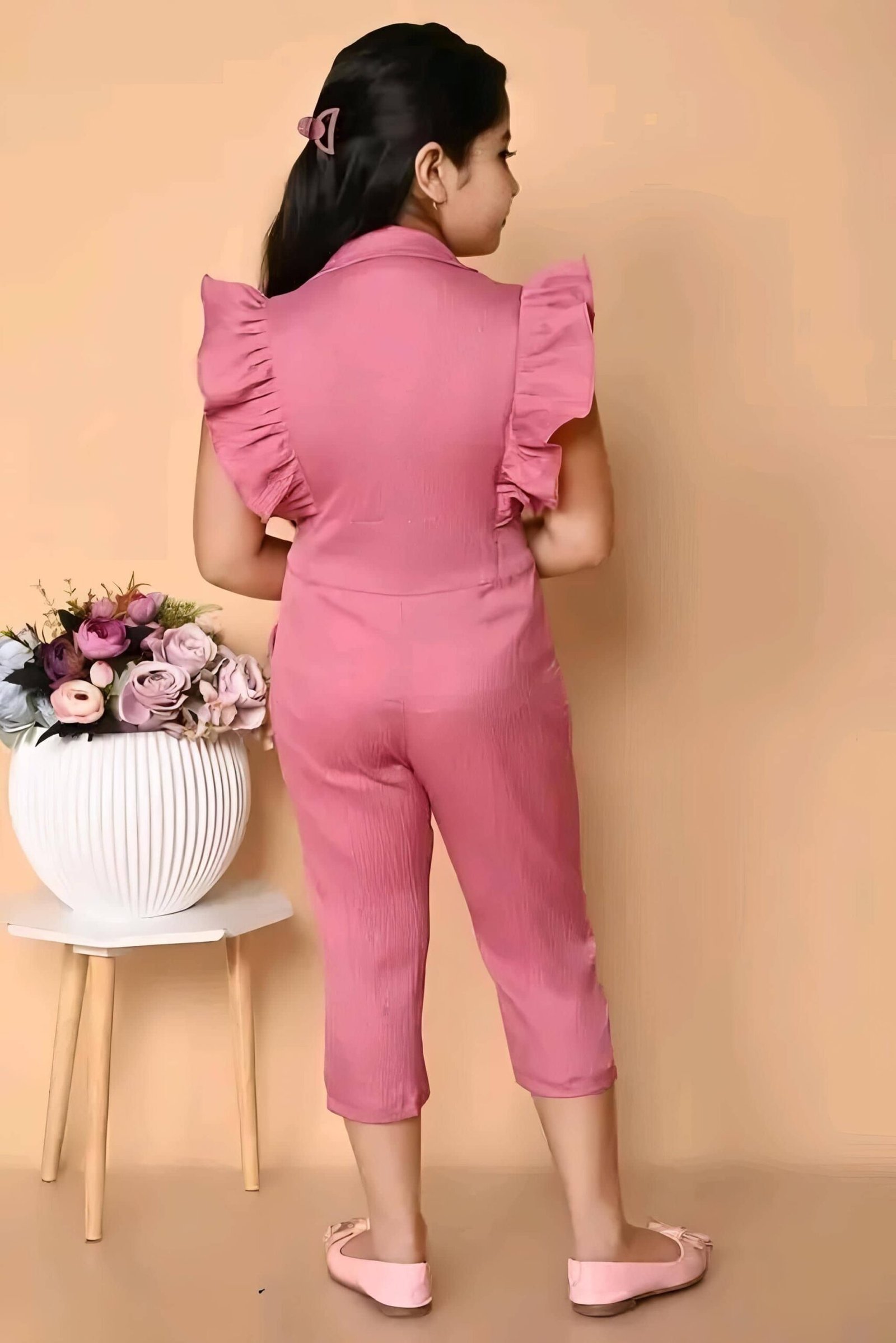 Girls Cotton Blend Jumpsuit ( Pack of 1 , Pink ) - Image 2