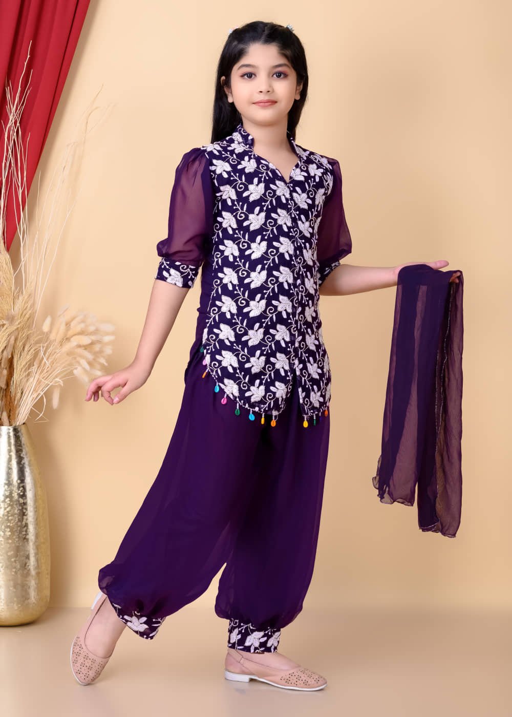 Girls Georgette Kurti with Salwar ( Pack of 3 , Purple ) - Image 2