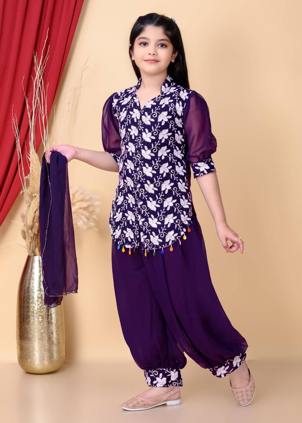 Girls Georgette Kurti with Salwar ( Pack of 3 , Purple ) - Image 3