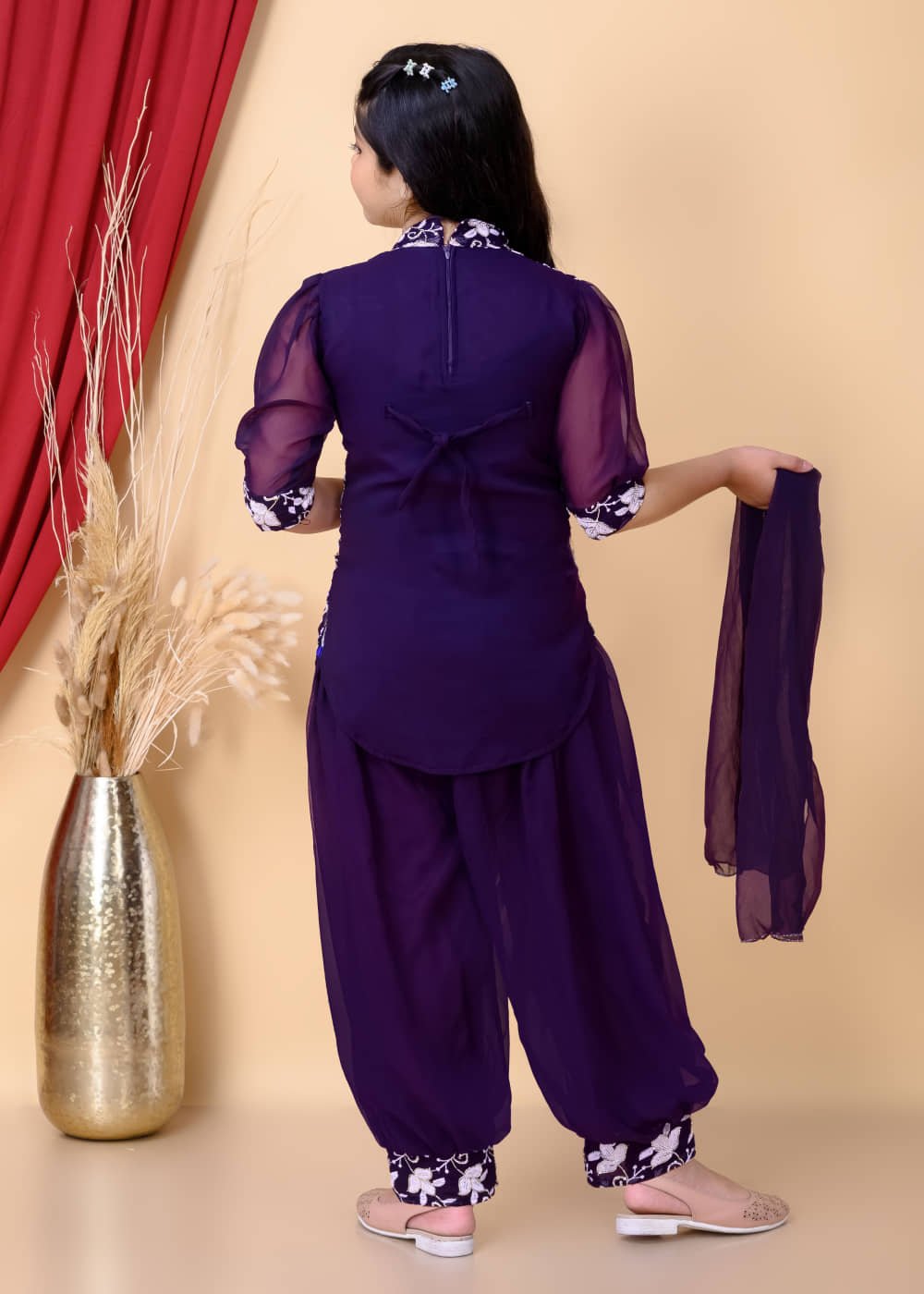 Girls Georgette Kurti with Salwar ( Pack of 3 , Purple ) - Image 4