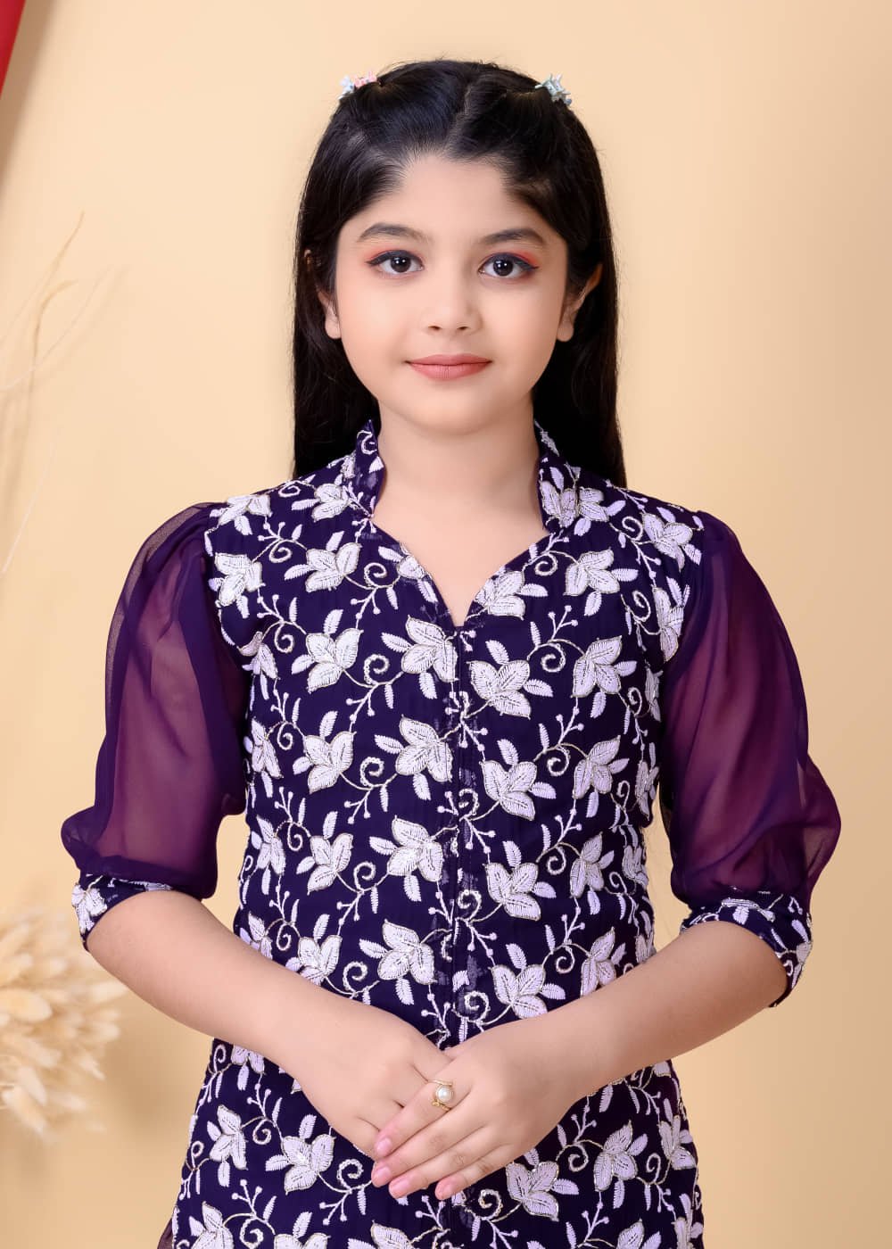 Girls Georgette Kurti with Salwar ( Pack of 3 , Purple ) - Image 5