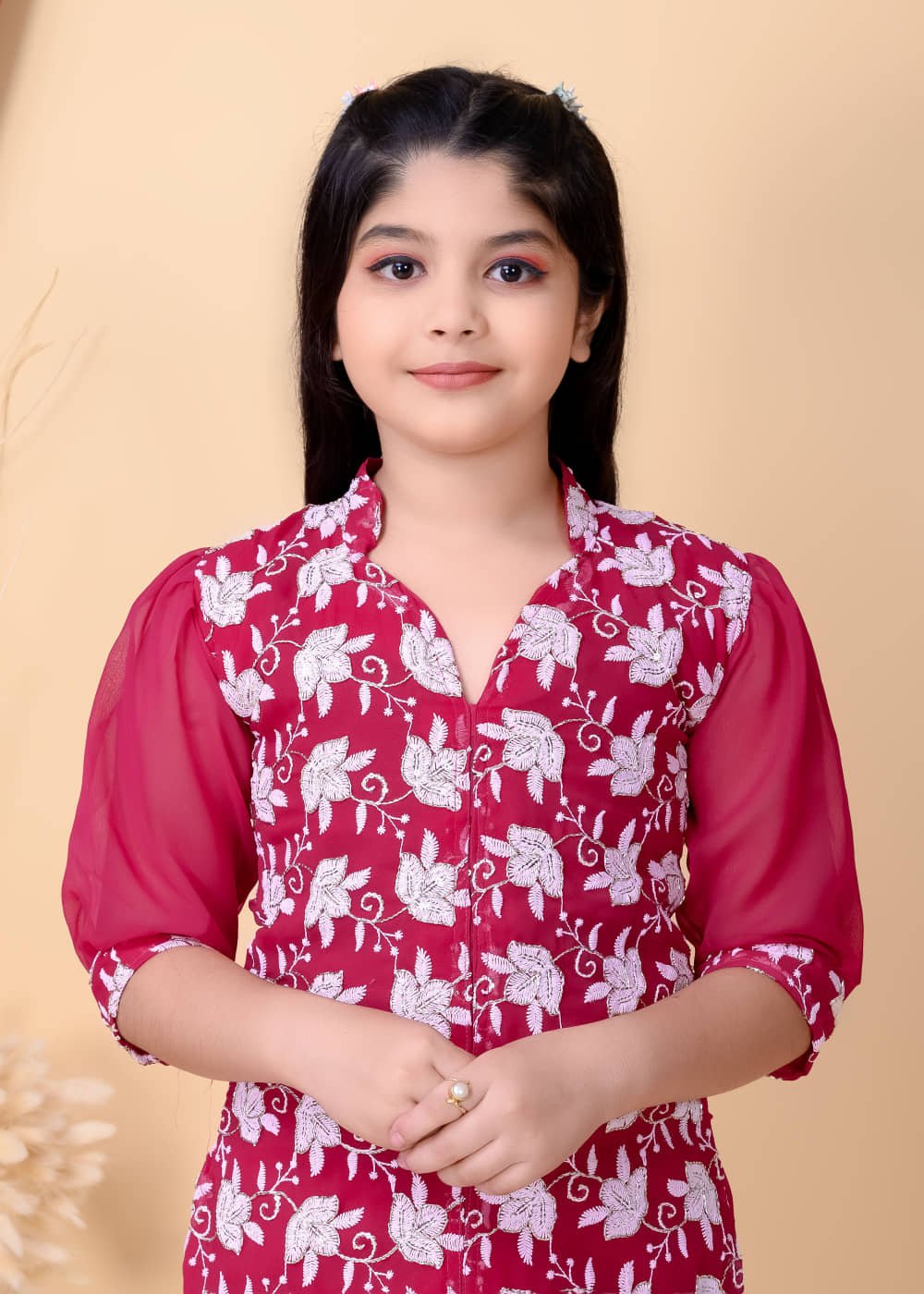 Girls Georgette Kurti with Salwar ( Pack of 3 , Deep Pink ) - Image 4