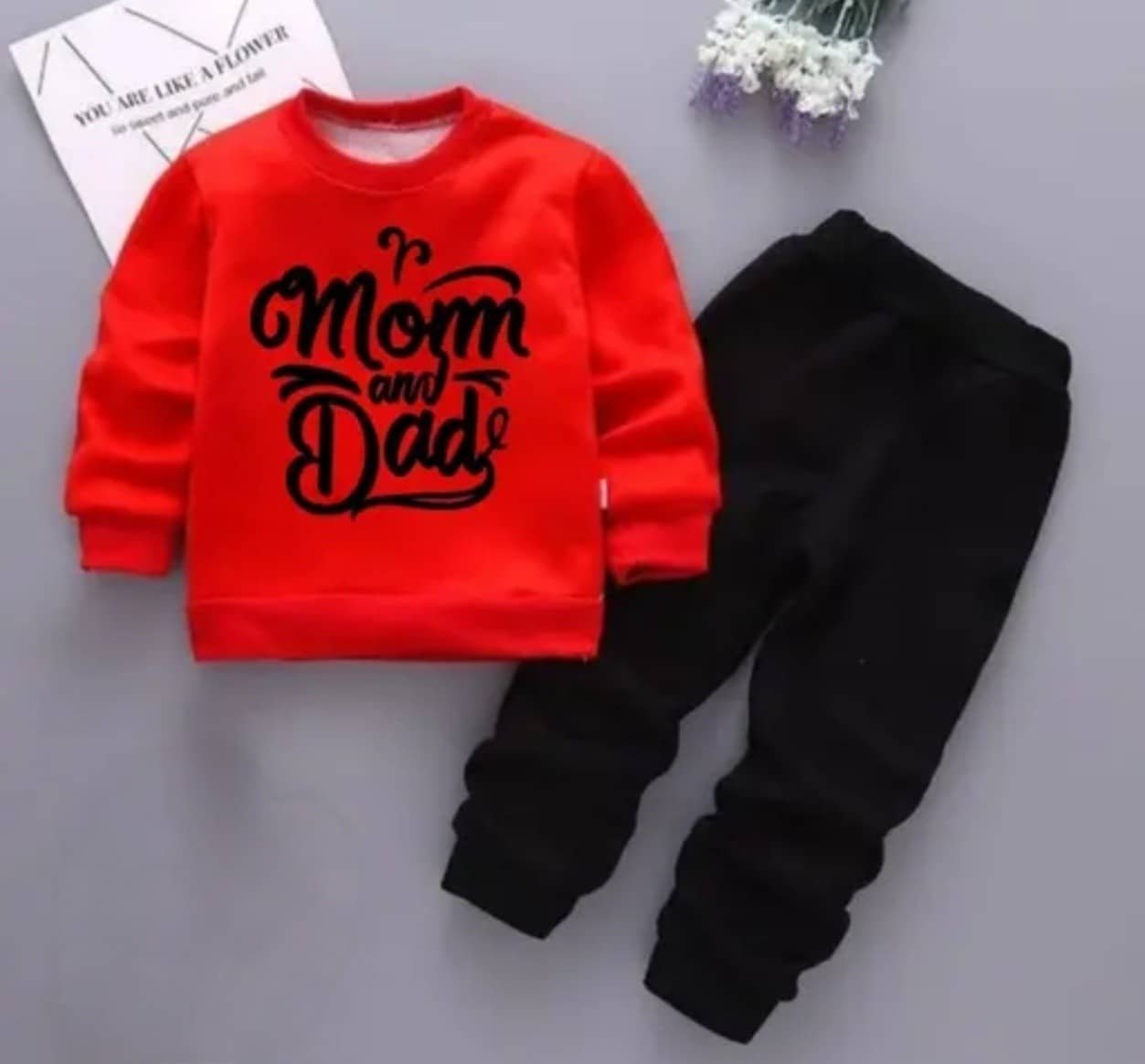 Pack of 1 Unisex Cotton Blend T-Shirt & Trackpants Set ( Red )