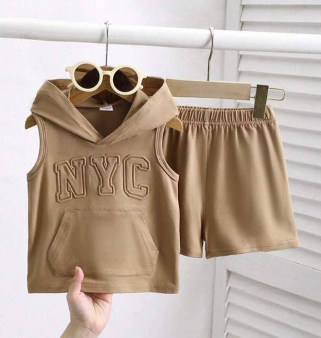 Pack of 1 Unisex Cotton Blend T-Shirt & Shorts Set ( Peach ) - Image 3