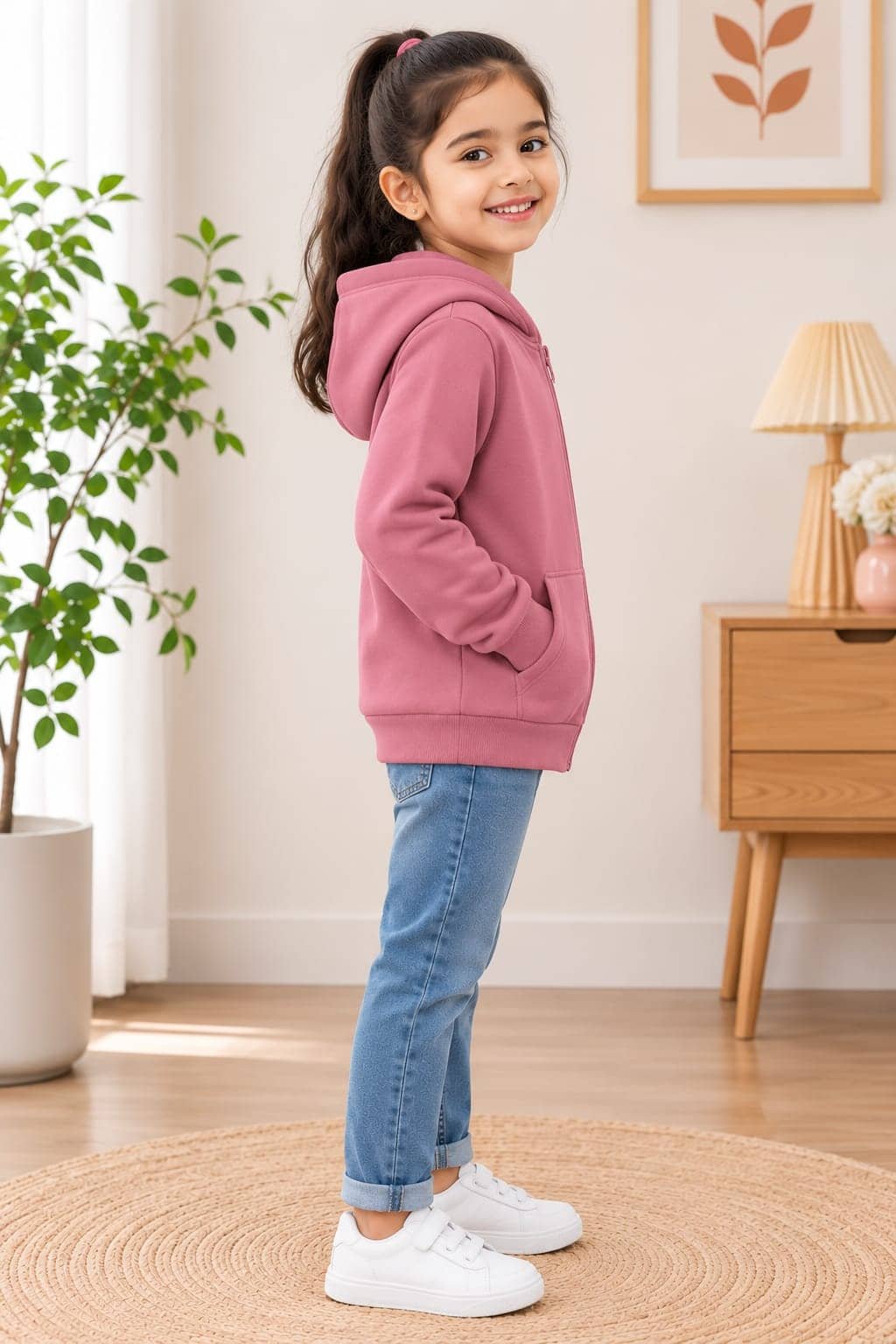 Pack of 1 Girls Fleece Sweatshirt ( Peach Puff ) - Image 3