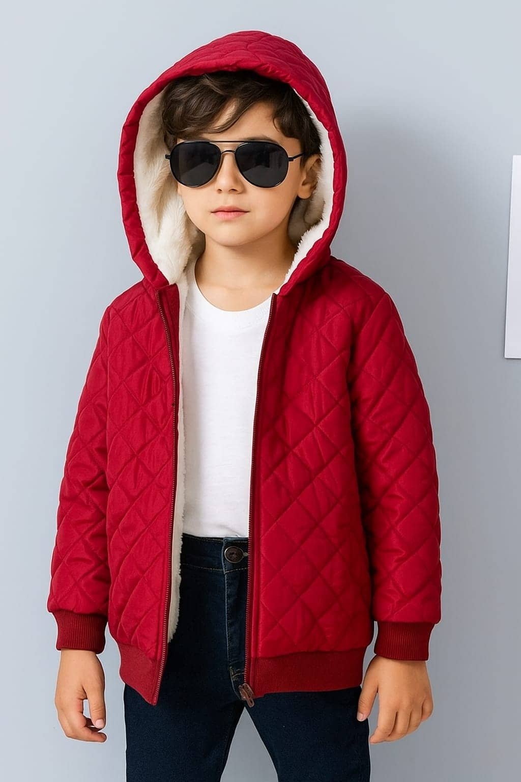 Boys Polyester Quilted & Bomber Jacket ( Red , Pack of 1 )