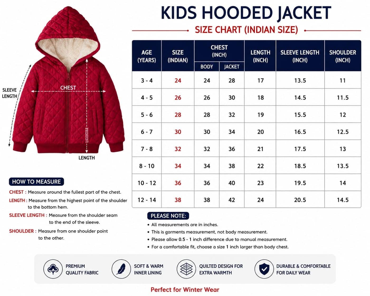 Boys Polyester Quilted & Bomber Jacket ( Red , Pack of 1 ) - Image 3