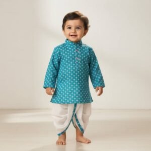 Boys Cotton Blue Kurta Pyjama Set ( Pack of 1 )