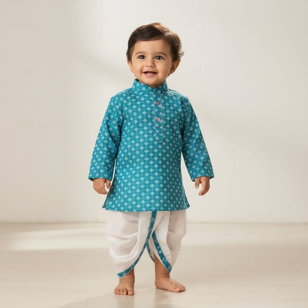 Boys Cotton Blue Kurta Pyjama Set ( Pack of 1 )
