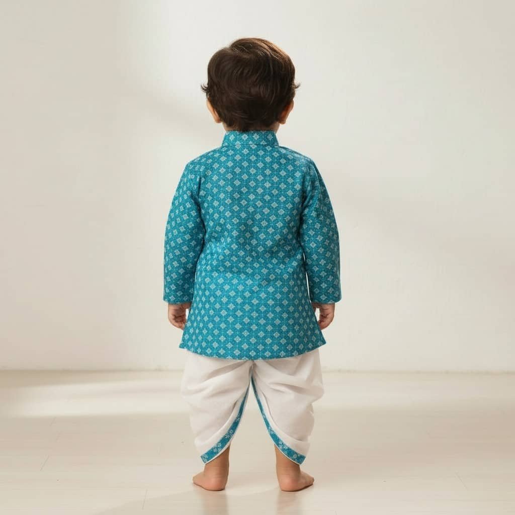 Boys Cotton Blue Kurta Pyjama Set ( Pack of 1 ) - Image 2
