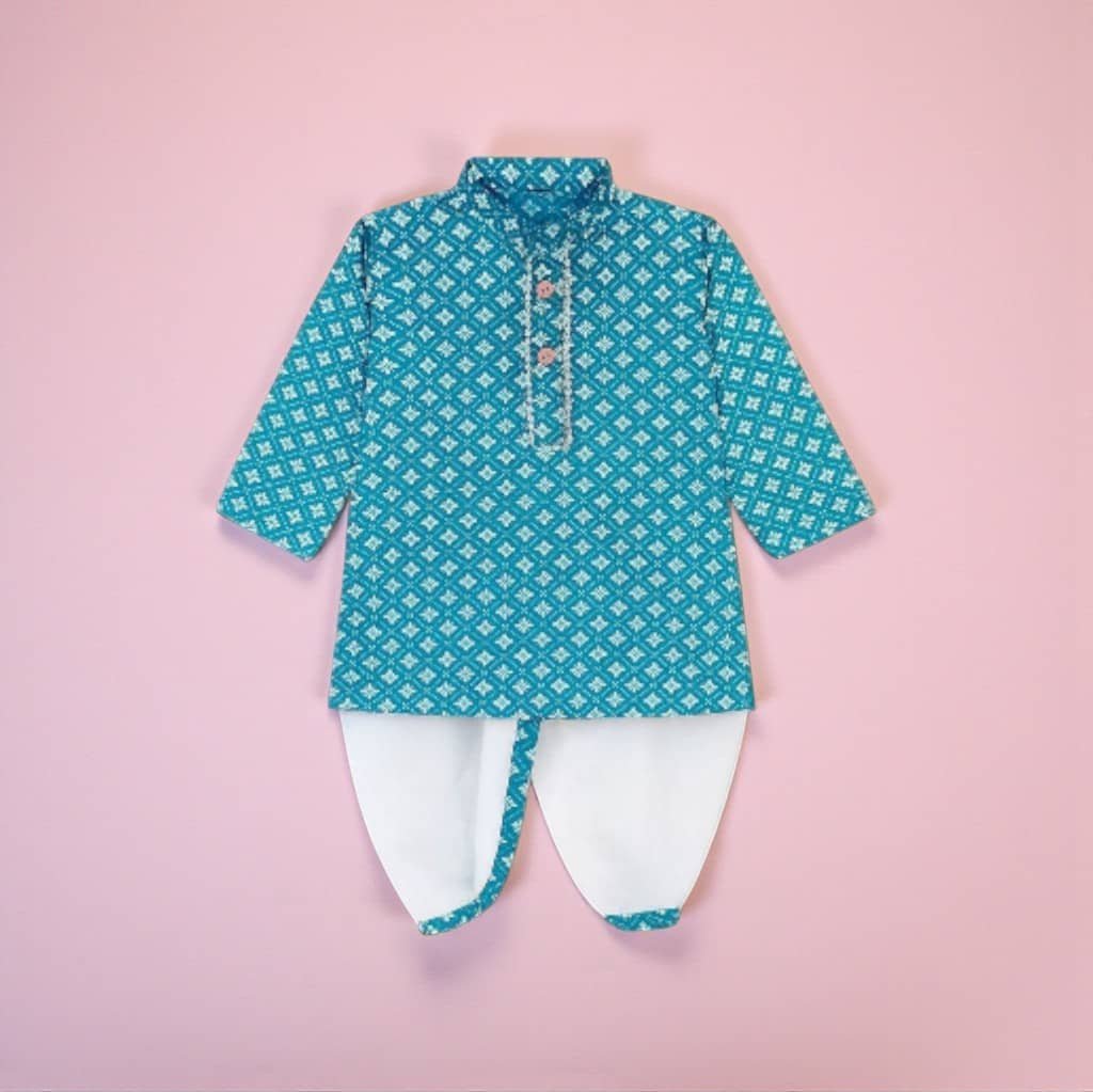 Boys Cotton Blue Kurta Pyjama Set ( Pack of 1 ) - Image 3