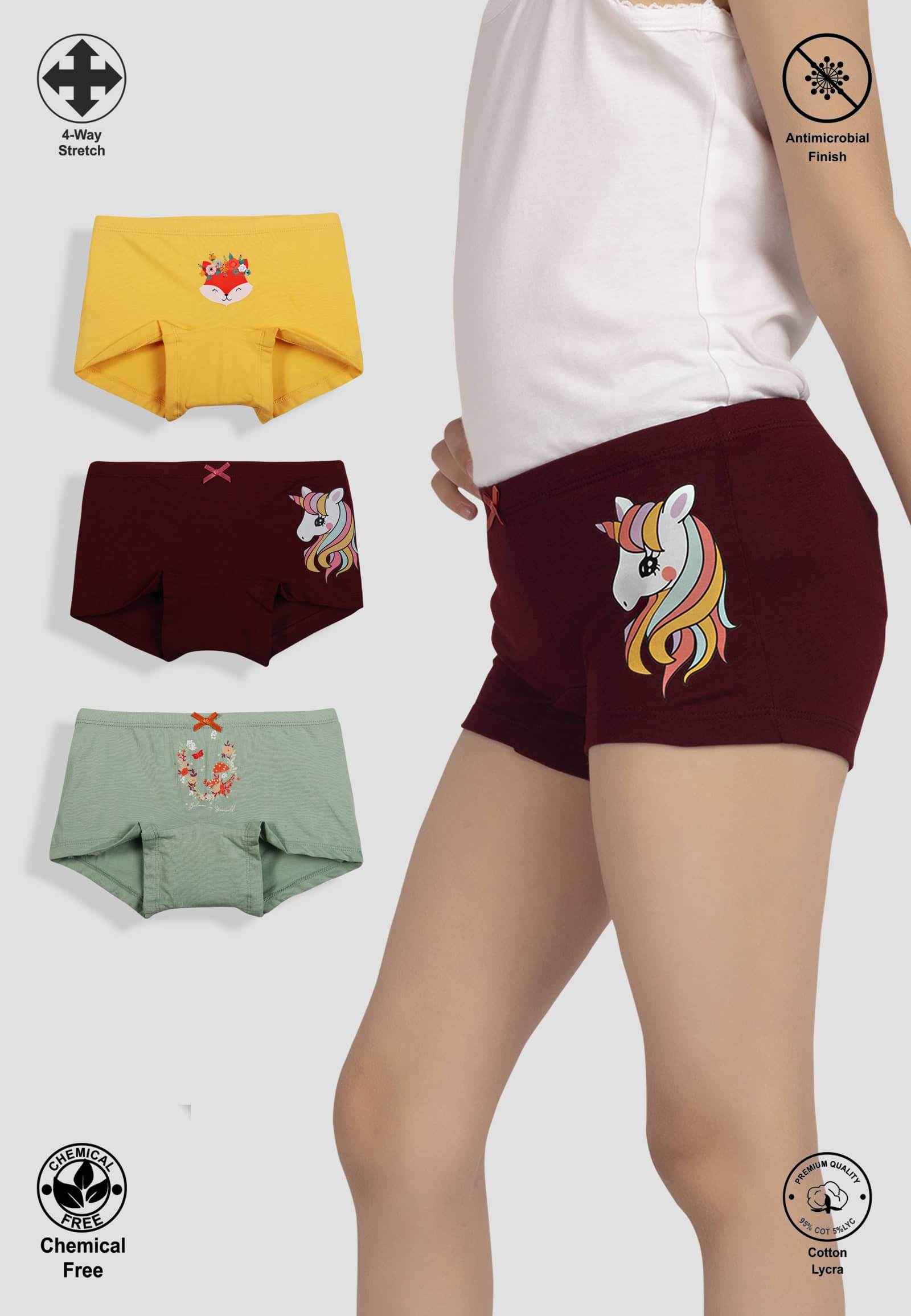Pack of 3 Cotton Panties For Girls ( Multicolor 3 ) - Image 2