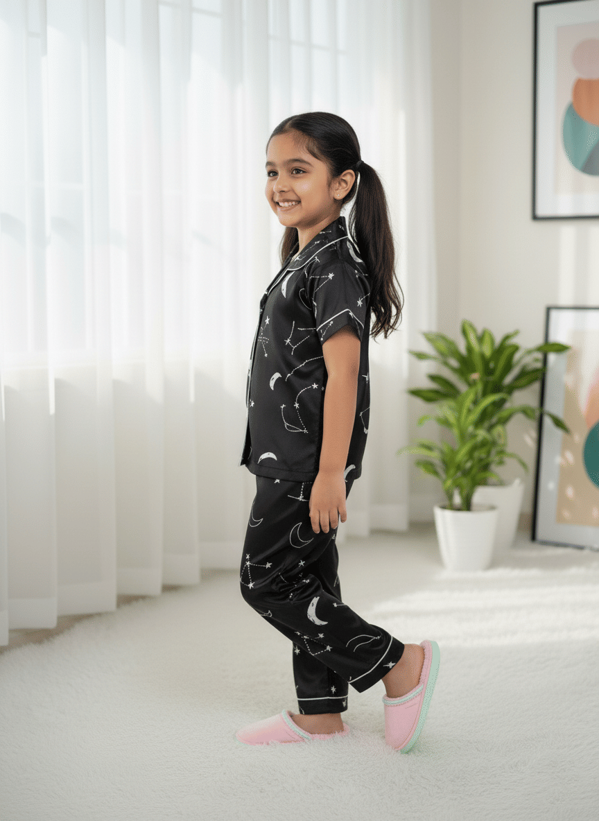 Pack of 1 Girls Cotton Blend Nightsuit Set ( Black ) - Image 3