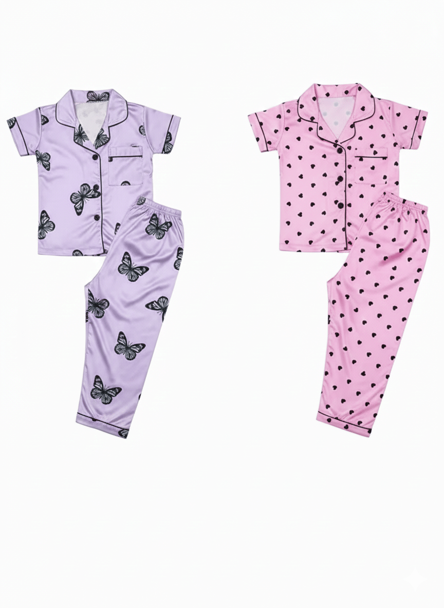 Pack of 2 Girls Cotton Blend Nightsuit Set ( Purple )