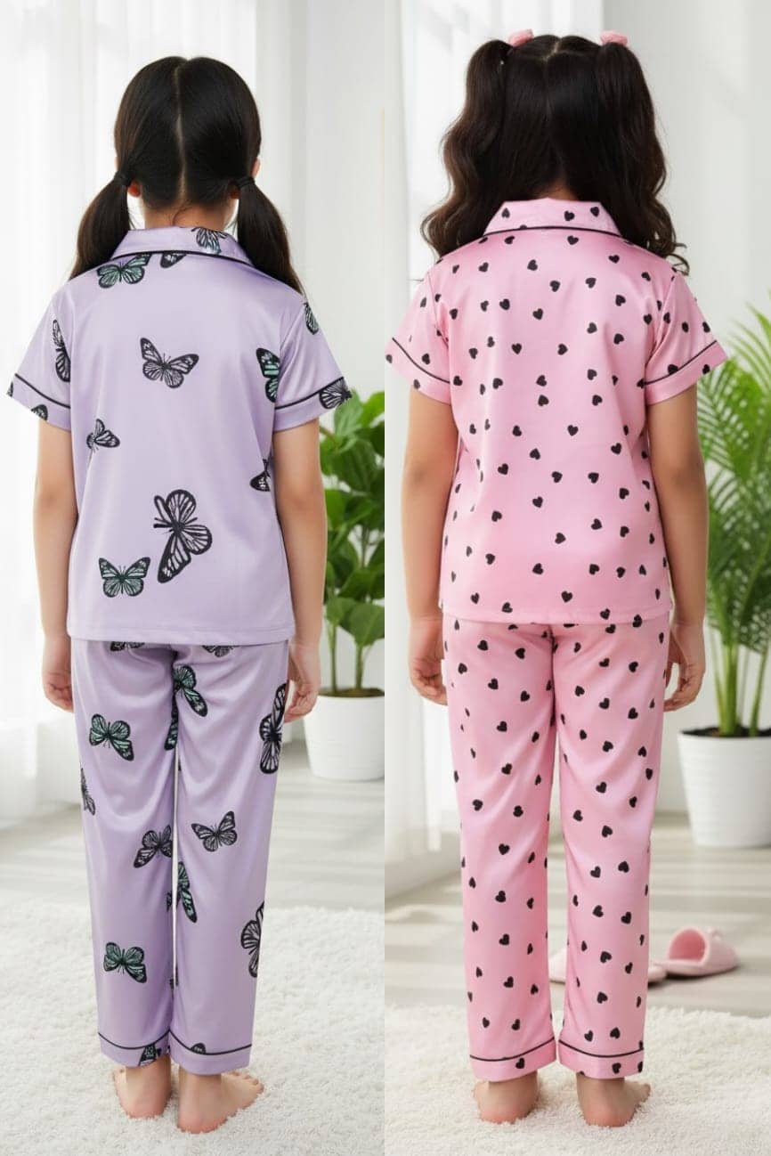 Pack of 2 Girls Cotton Blend Nightsuit Set ( Purple ) - Image 2