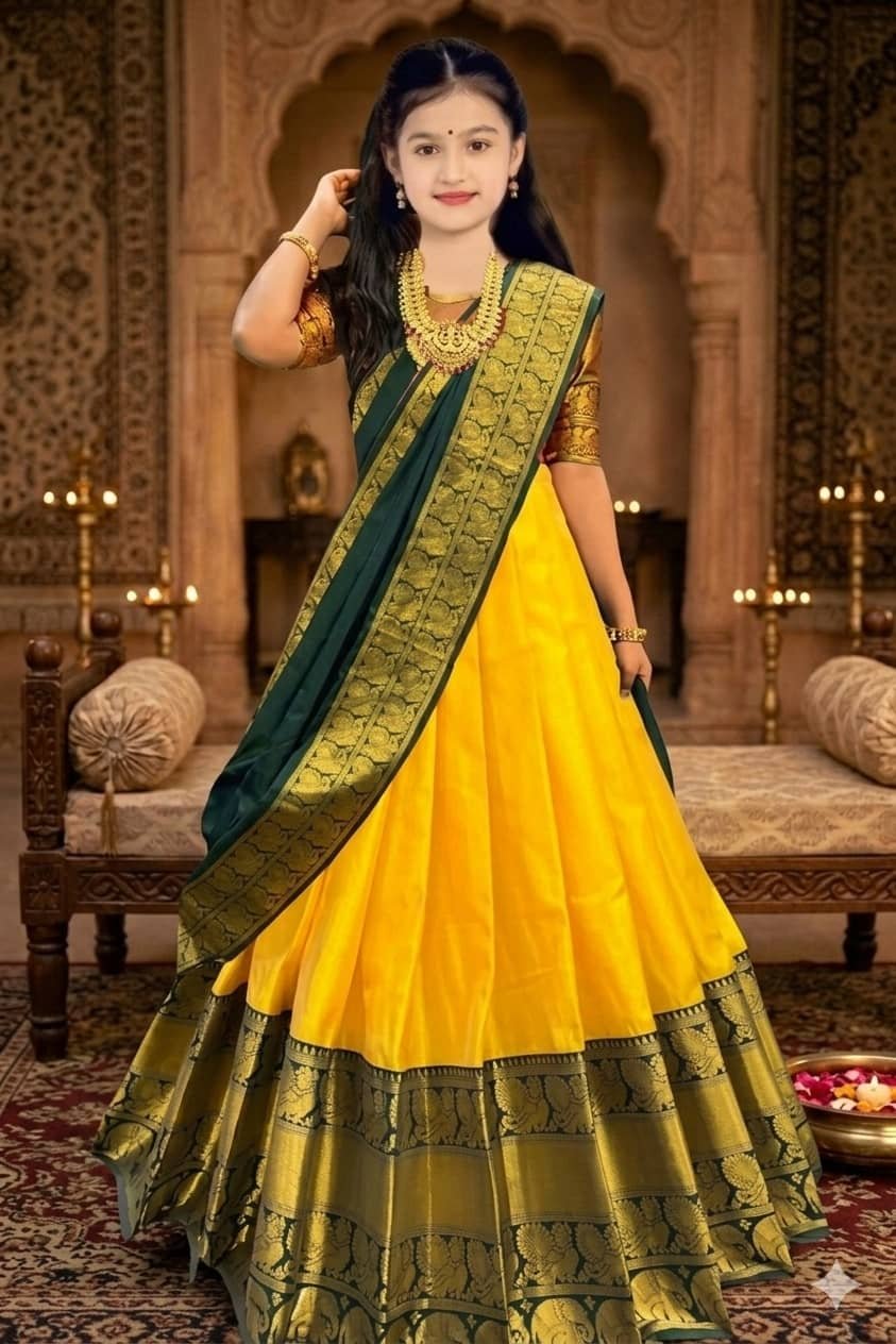 Tapovan Fashion Jacquard Lehenga Choli Set For Girls ( Pack of 1 , Yellow )
