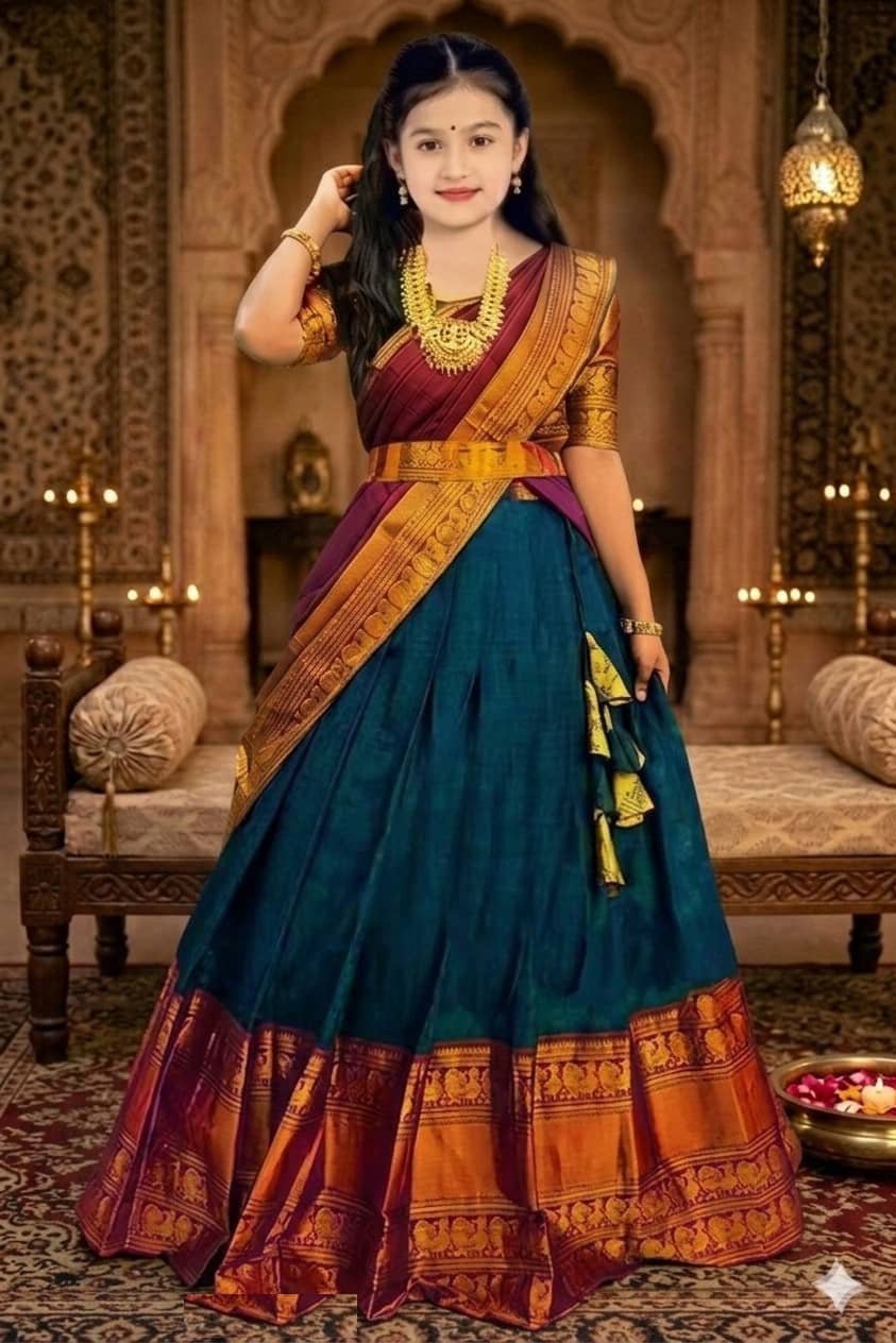 Tapovan Fashion Jacquard Lehenga Choli Set For Girls ( Pack of 1 , Denim Blue )