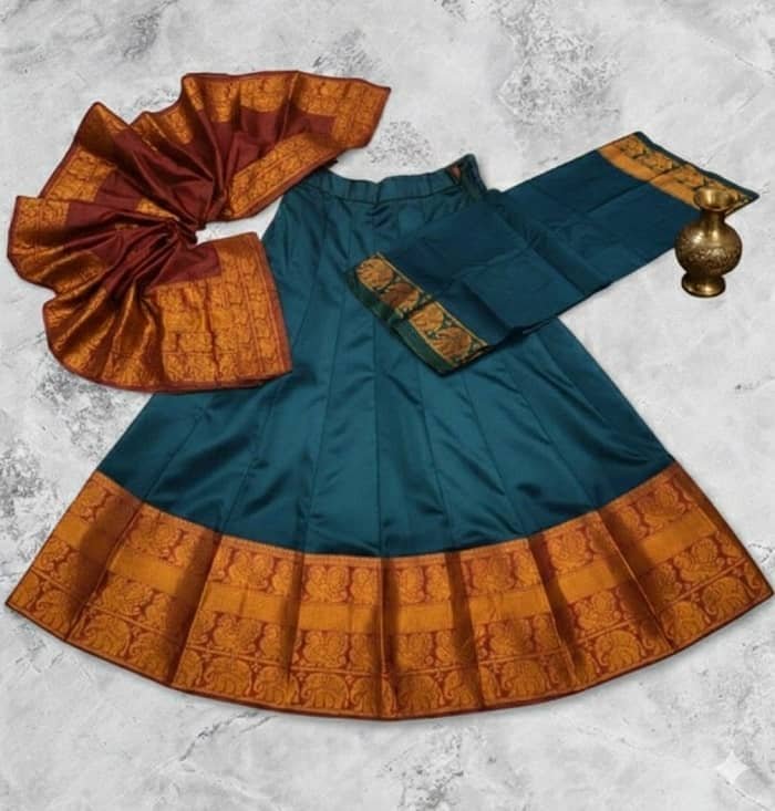 Tapovan Fashion Jacquard Lehenga Choli Set For Girls ( Pack of 1 , Denim Blue ) - Image 2