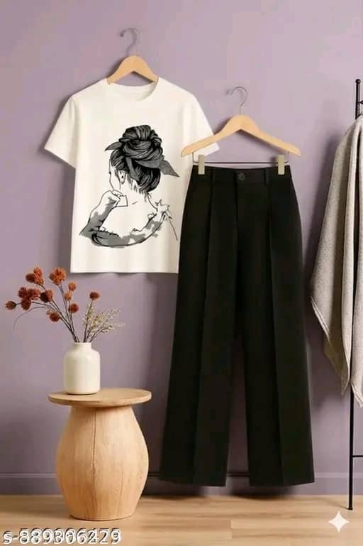 TarrenT HunT Girls Cotton Blend T-shirt & Pants Set ( Black , Pack of 1 ) - Image 2