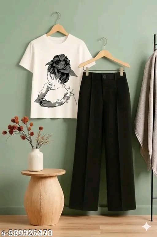 TarrenT HunT Girls Cotton Blend T-shirt & Pants Set ( Black , Pack of 1 ) - Image 3