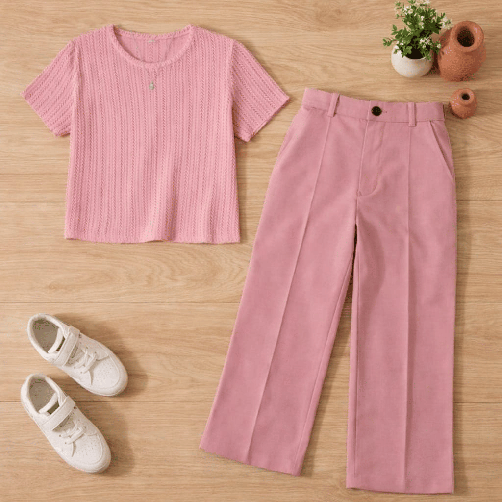 TarrenT HunT Pack of 2 Girls Cotton Blend T-shirt & Pants ( Pink ) - Image 3