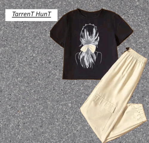TarrenT HunT Pack of 2 Girls Cotton Blend T-shirt & Pants ( Black )