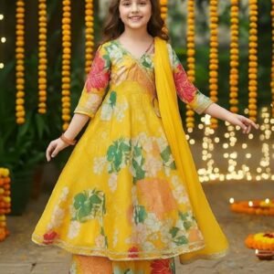 TechieDesigner Girls Rayon Kurti with Sharara ( Pack of 1 , Light Yellow )