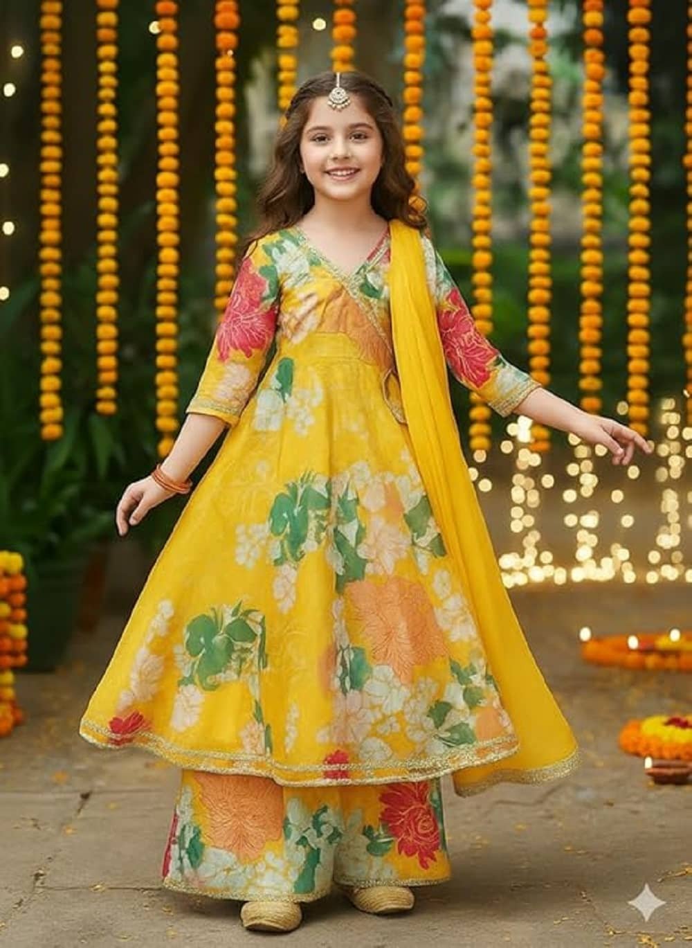 TechieDesigner Girls Rayon Kurti with Sharara ( Pack of 1 , Light Yellow )