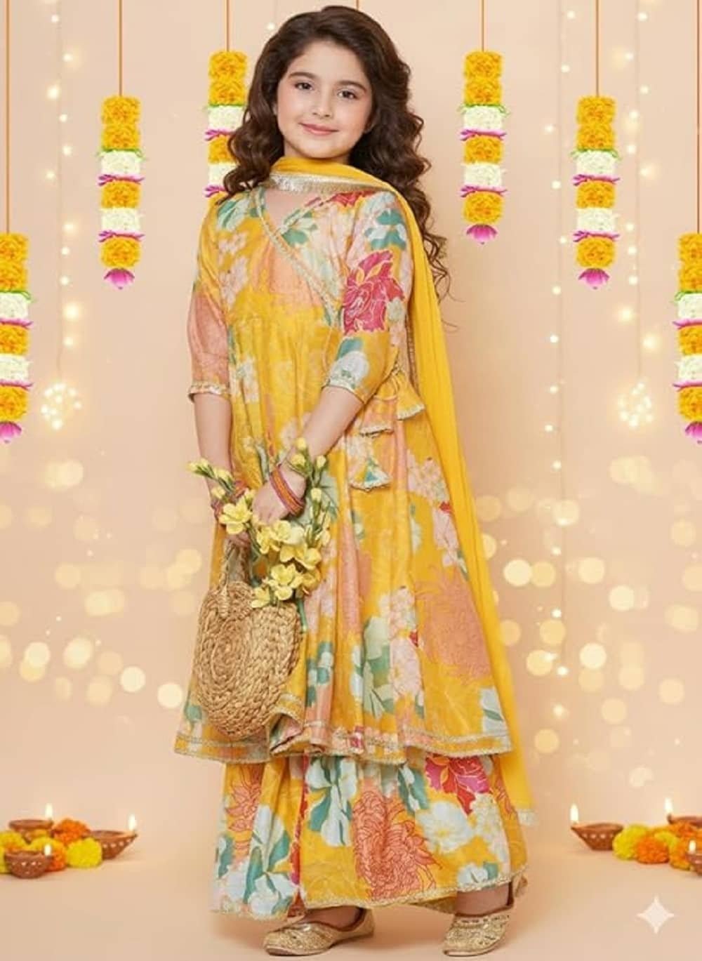 TechieDesigner Girls Rayon Kurti with Sharara ( Pack of 1 , Light Yellow ) - Image 2