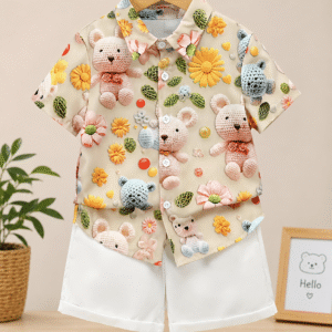 Tiny Toes Closet Unisex Cotton Blend Shirt & Shorts Set ( Multicolor , Pack of 1 )