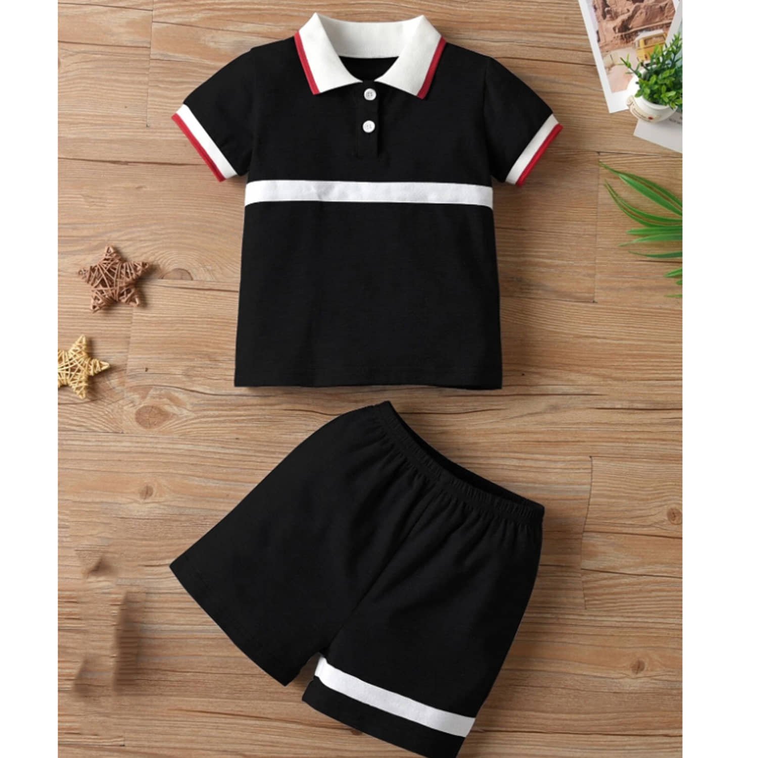 TitTom Pack of 1 Boys Cotton T-Shirt & Shorts Set ( Black )