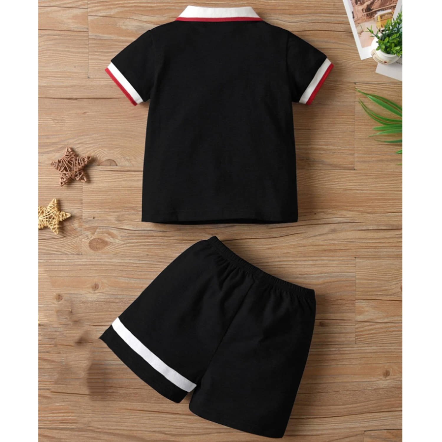 TitTom Pack of 1 Boys Cotton T-Shirt & Shorts Set ( Black ) - Image 2