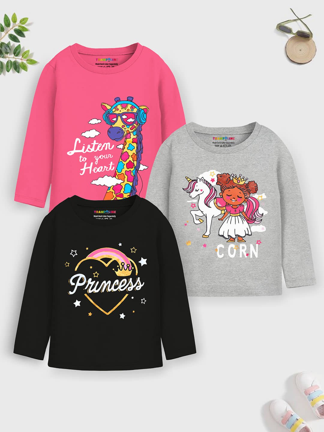 Trampoline Pack of 3 Girls Cotton T-Shirt ( Multicolor )