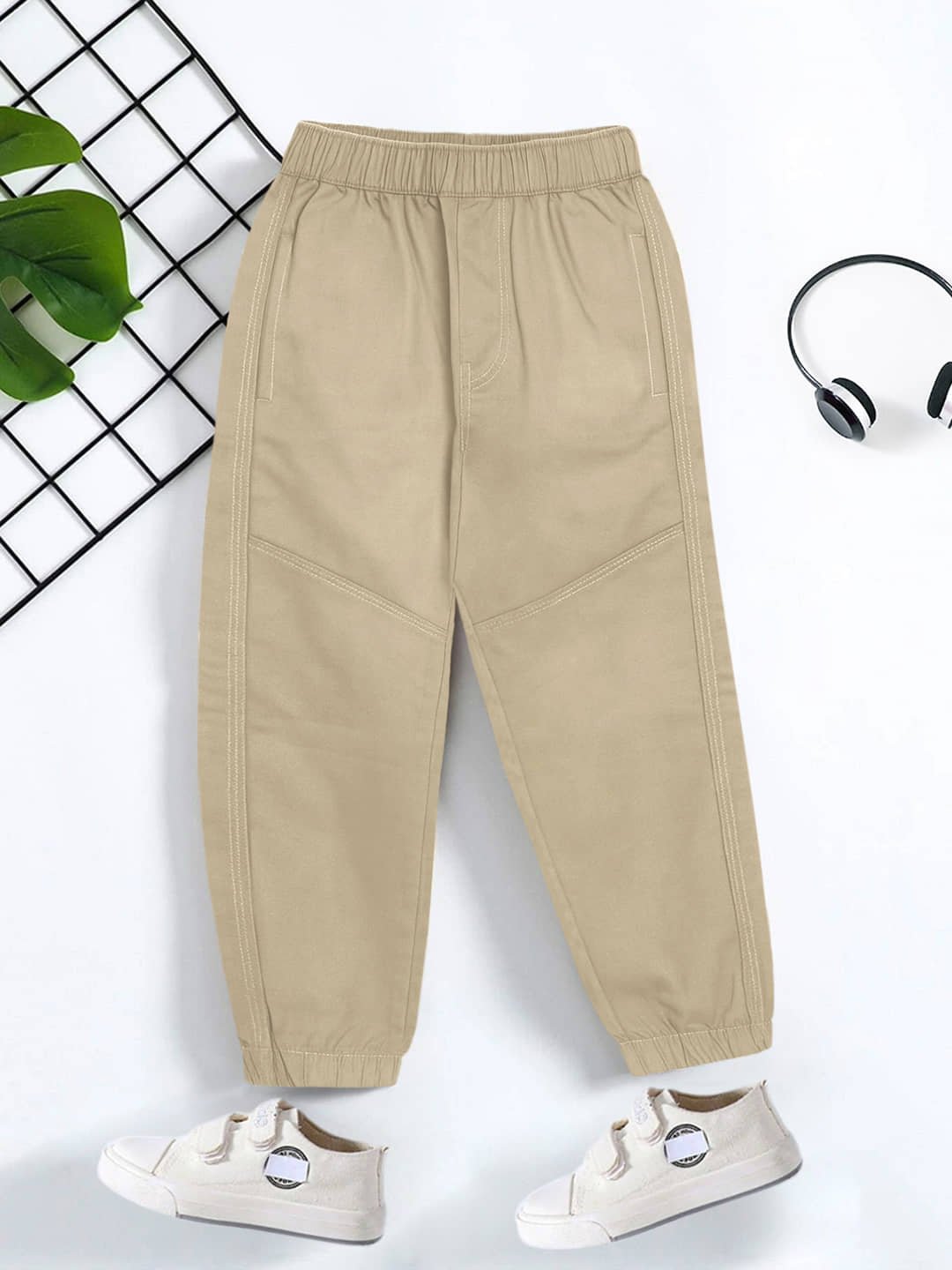Trampoline Pack of 1 Boys Cotton Pants ( Beige )