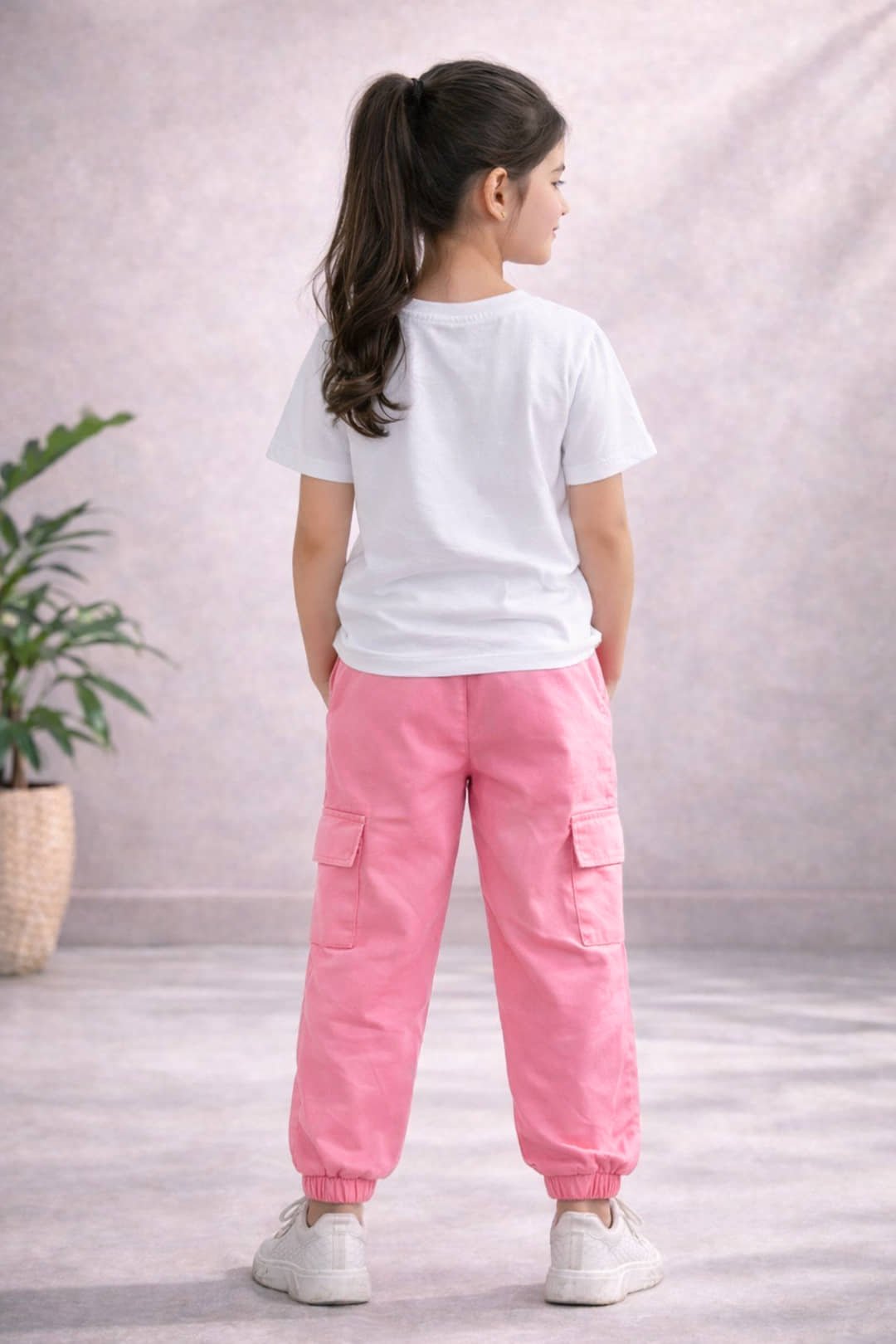 Trampoline Pack of 1 Girls Cotton Blend T-shirt & Cargos ( Pink & White ) - Image 2