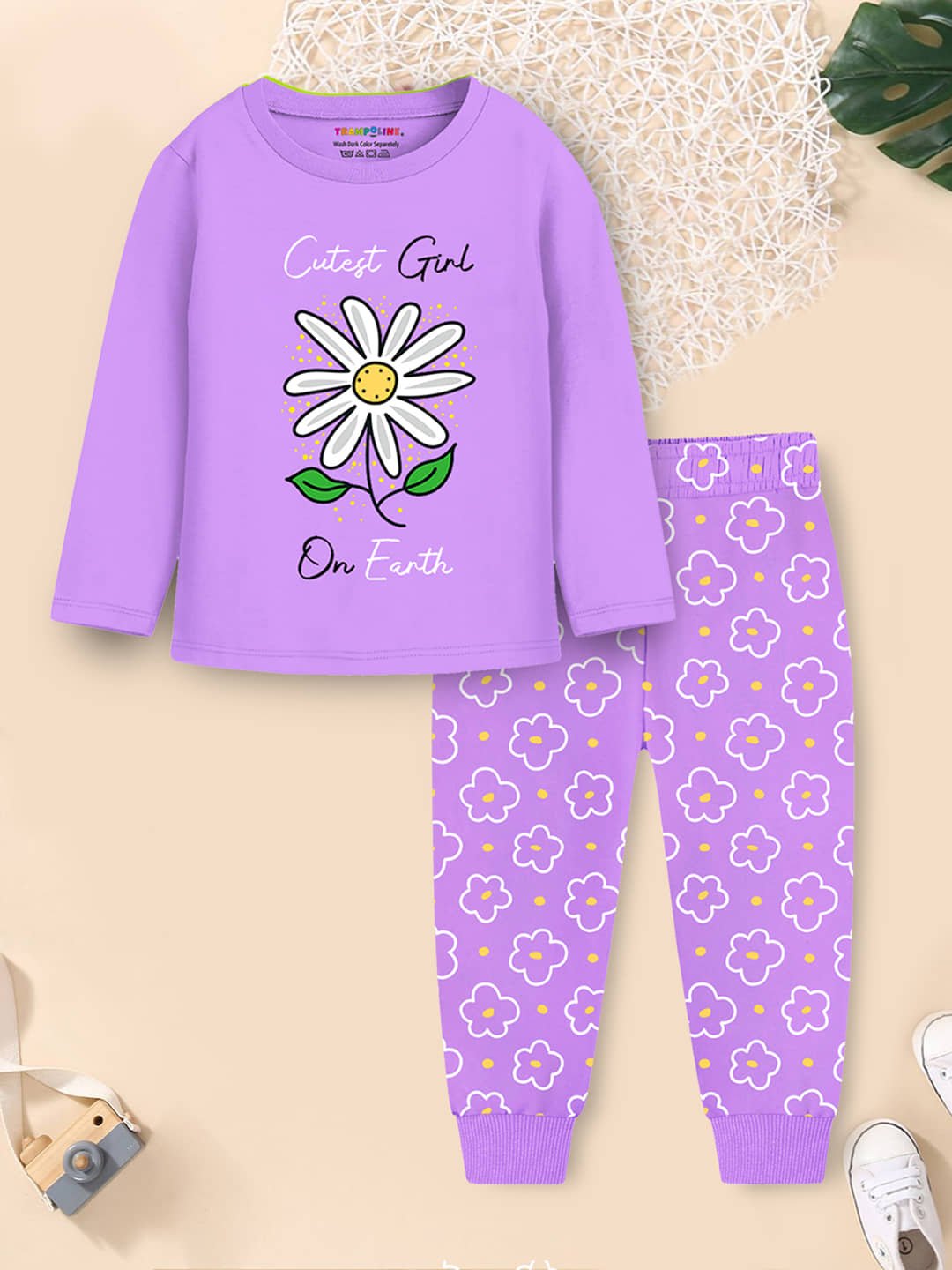 Trampoline Pack of 2 Girls Cotton Blend Nightsuit Set ( Purple ) - Image 5