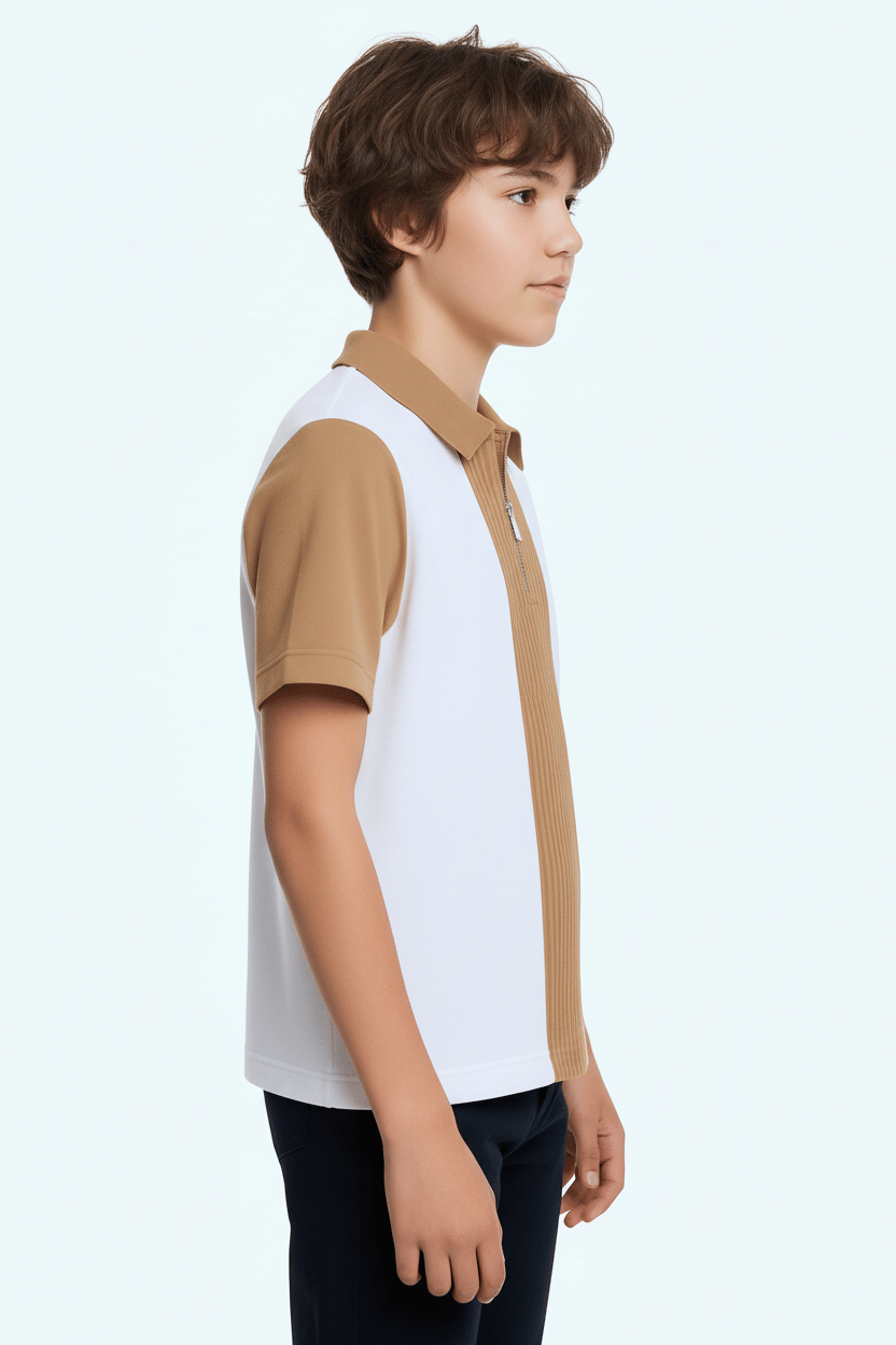 Try This Pack of 1 Boys Cotton Blend Polo T-Shirt ( Brown ) - Image 2
