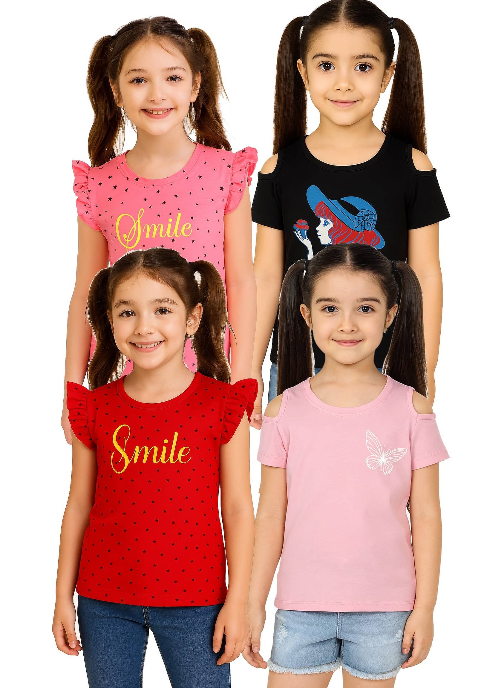Utible Pack of 4 Girls Cotton Blend T-Shirt ( Multicolor )