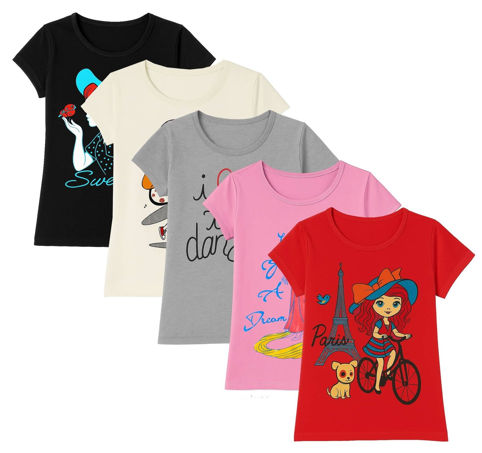 Utible Pack of 5 Girls Cotton Blend T-Shirt ( Multicolor )